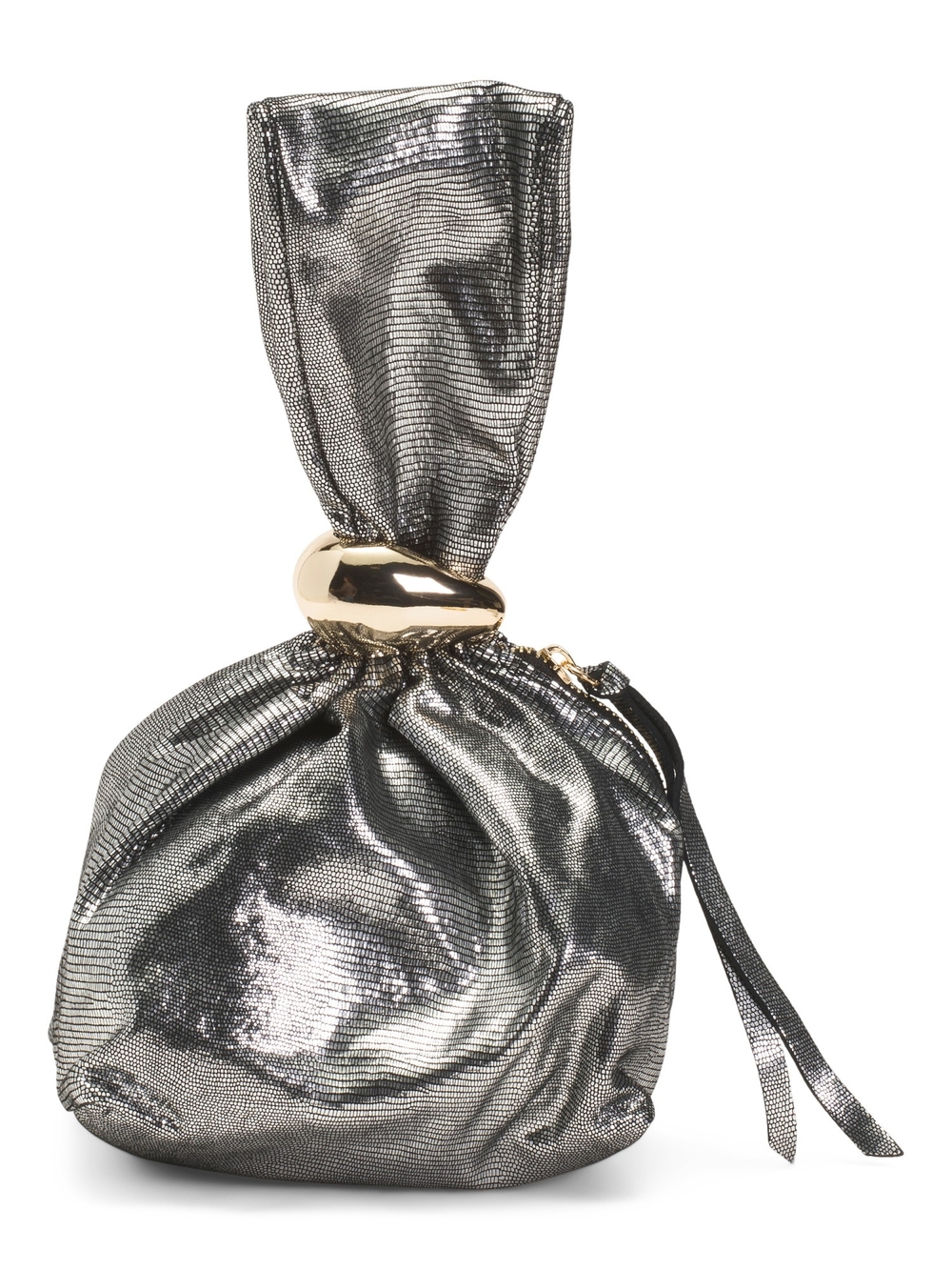 Metallic Silver Knot-Accent Evening Wristlet